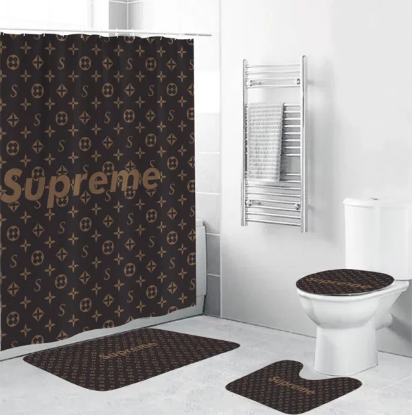 Louis Vuitton Supreme Red Bathroom Set Home Decor Hypebeast Luxury Fashion Brand Bath Mat