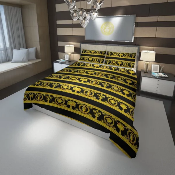 Versace Golden Logo Brand Bedding Set Bedroom Home Decor Bedspread Luxury