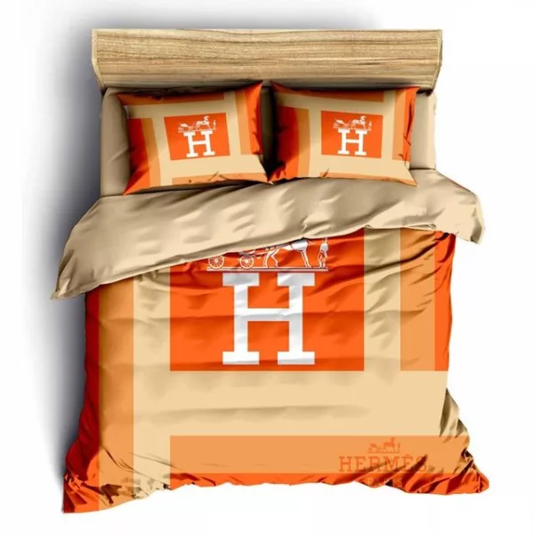 Hermes Logo Brand Bedding Set Home Decor Bedroom Bedspread Luxury