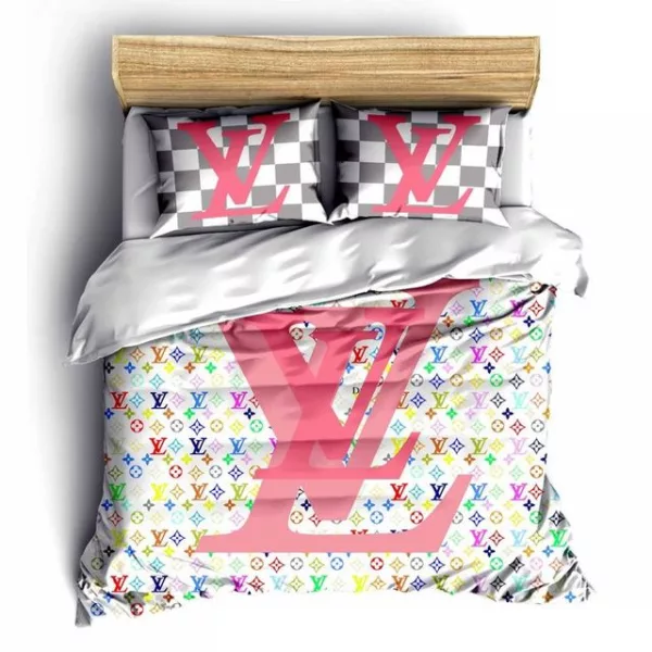 Louis Vuitton Colorful Logo Brand Bedding Set Bedspread Home Decor Bedroom Luxury