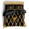 Louis Vuitton Golden Black Logo Brand Bedding Set Bedroom Bedspread Luxury Home Decor