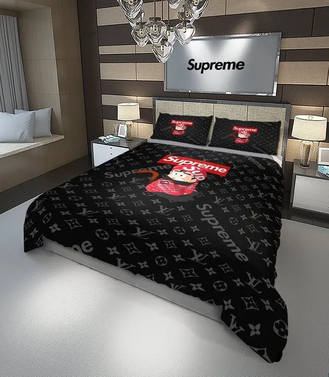 Louis Vuitton Supreme Dragon Ball Louis Vuitton Logo Brand Bedding Set Luxury Home Decor Bedroom Bedspread