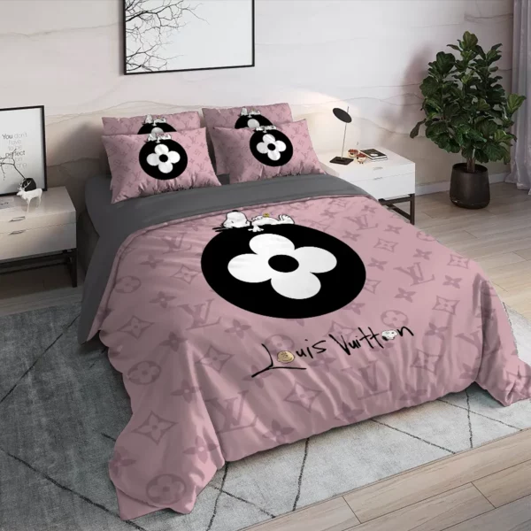 Louis Vuitton Snoopy Pinky Logo Brand Bedding Set Bedspread Luxury Home Decor Bedroom