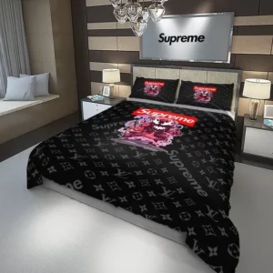 Louis Vuitton Supreme Venom Logo Brand Bedding Set Bedspread Bedroom Luxury Home Decor