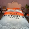 Hermes Paris Orange Grey Logo Brand Bedding Set Luxury Home Decor Bedspread Bedroom