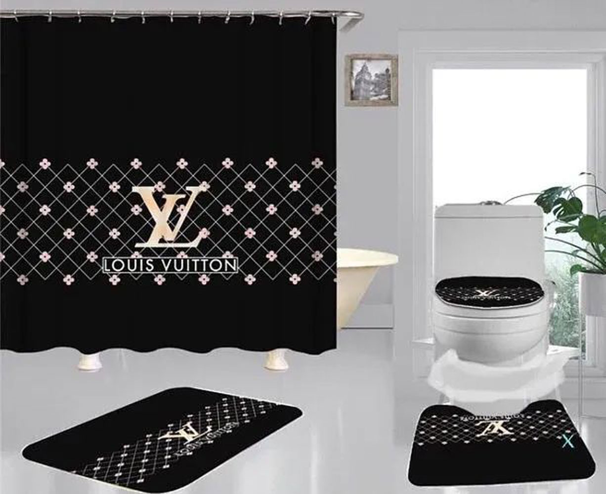 Louis Vuitton Lv Black Bathroom Set Hypebeast Bath Mat Luxury Fashion Brand Home Decor