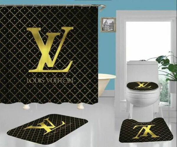 Louis Vuitton Lv Black Gold Bathroom Set Hypebeast Bath Mat Luxury Fashion Brand Home Decor