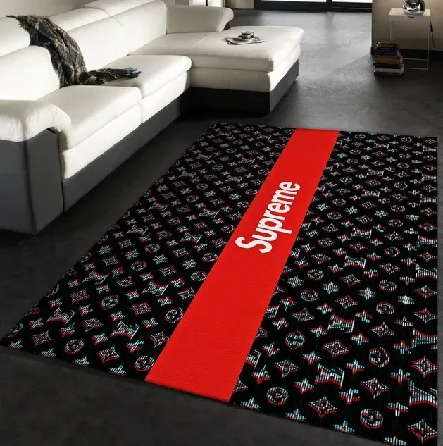 Louis Vuitton Supreme Rectangle Rug Luxury Area Carpet Fashion Brand Door Mat Home Decor