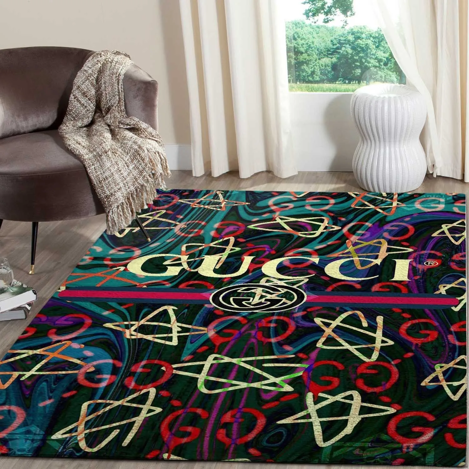 Gucci Star Rectangle Rug Area Carpet Home Decor Luxury Door Mat Fashion Brand