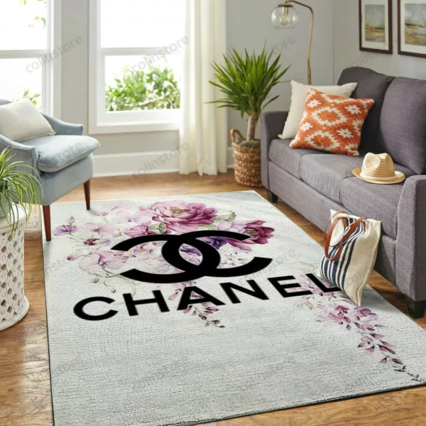 Chanel Flowers Rectangle Rug Fashion Brand Luxury Home Decor Door Mat Area Carpet