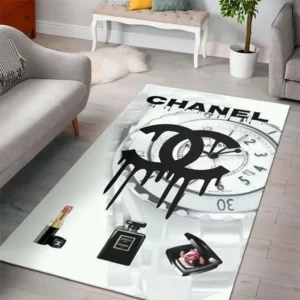 Chanel Clock Rectangle Rug Home Decor Luxury Door Mat Fashion Brand Area Carpet