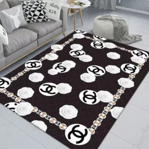 Chanel Flowers Luxury Fashion Brand Rug Area Carpet Home Decor Door Mat