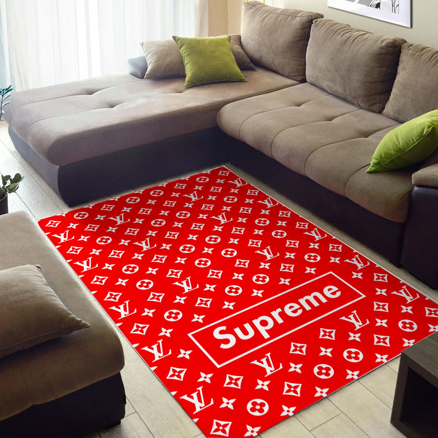 Louis Vuitton Supreme Red Luxury Fashion Brand Rug Area Carpet Door Mat Home Decor