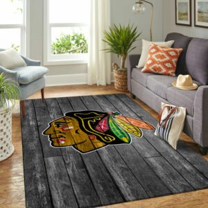 Chicago Blackhawks Nhl Team Logo Grey Wooden Type 7212 Rug Area Carpet Living Room Home Decor