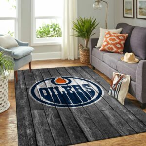 Edmonton Oilers Nhl Team Logo Grey Wooden Type 7667 Rug Area Carpet Home Decor Living Room