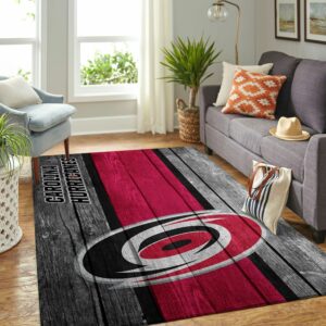 Carolina Hurricanes Nhl Team Logo Wooden Type 7712 Rug Home Decor Area Carpet Living Room