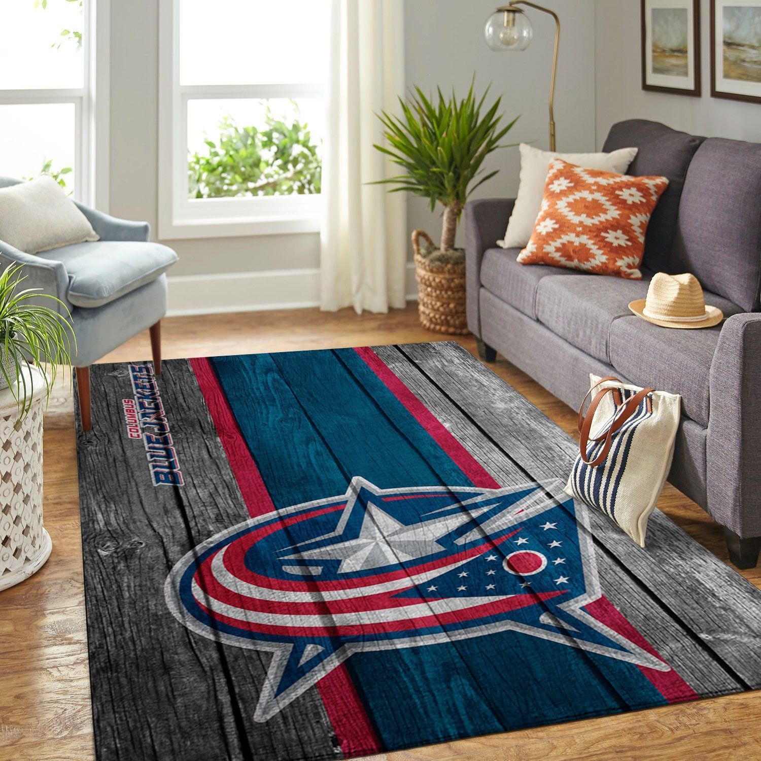 Columbus Blue Jackets Nhl Team Logo Wooden Type 7723 Rug Home Decor Living Room Area Carpet