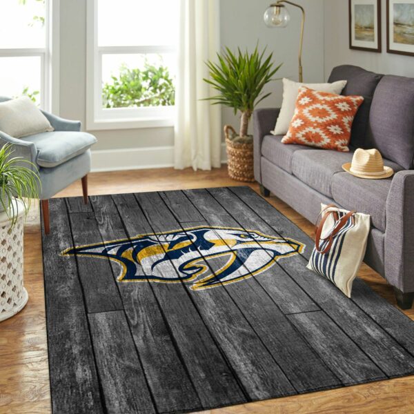 Nashville Predators Nhl Team Logo Grey Wooden Type 7932 Rug Area Carpet Living Room Home Decor